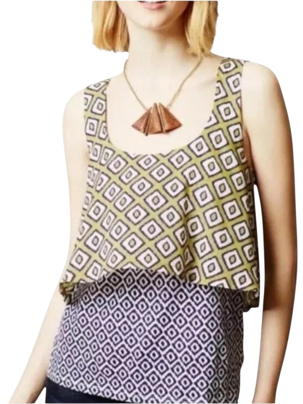 Anthropologie Meadow Rue Throughway Diamond Layered Tank Top (H)